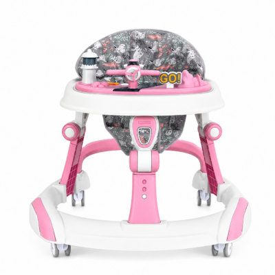Multi-Function Foldable Baby Walker with 360° Silent Wheels, Removable Crash Bar & Dual Height Adjustment