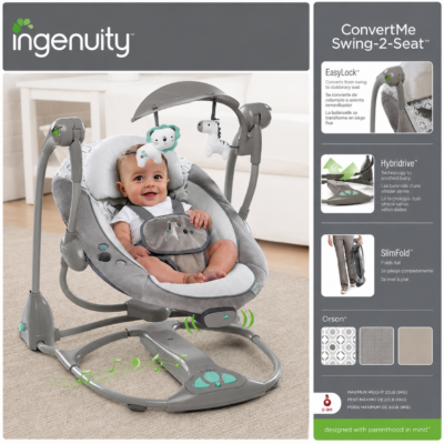 3 Ingenuity ConvertMe Swing-2-Seat Portable Baby Swing & Vibrating Seat (10037)