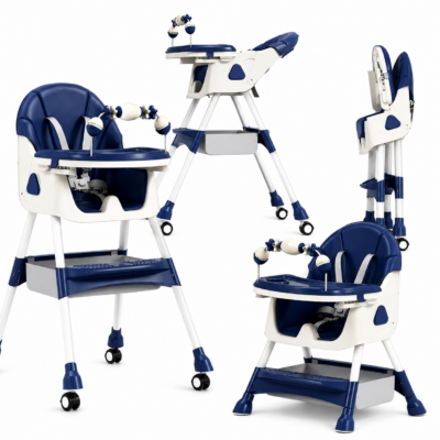 4-in-1 Adjustable Baby High Chair with Interactive Toy Bar & Storage