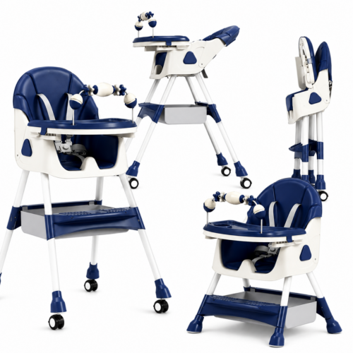 4-in-1 Adjustable Baby High Chair with Interactive Toy Bar & Storage