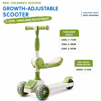 4 2-in-1 Kids Kick Scooter with Foldable Seat, Flashing LED Wheels & Music (ARJ-628)
