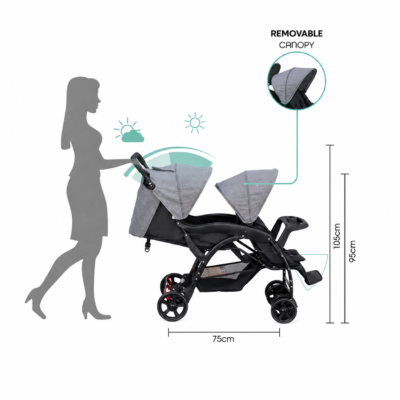 4 JOYOUS Compact Fold Twin Baby Stroller with Snack Tray & Reclining Seat (JY101)