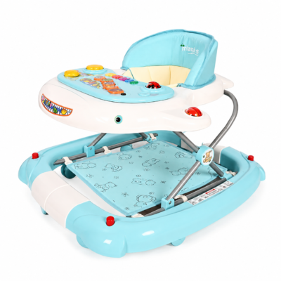 4 Infantes Whale-Theme Baby Walker-Rocker Combo with Musical Keyboard & Footrest Mat (1080)