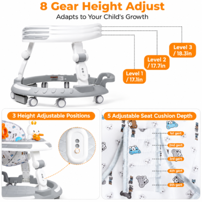 4-in-1 Convertible Height-Adjustable Baby Walker with Music Tray & Meal Board (207)