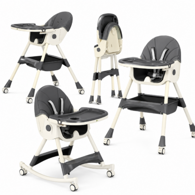 5-in-1 Convertible Baby Highchair & Rocking Chair with Double Layer Tray