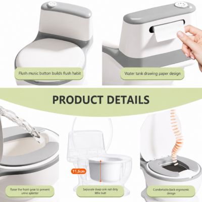 Realistic Toddler Potty Training Toilet with Flushing Sound & Soft Cushion