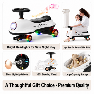 Parent-Child Anti-Rollover Twist Car with Dual Seating & Storage