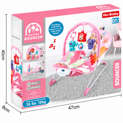 4 Hu Baby Infant-to-Toddler Bouncer with 3 Recline Positions, Music & Soothing Vibration