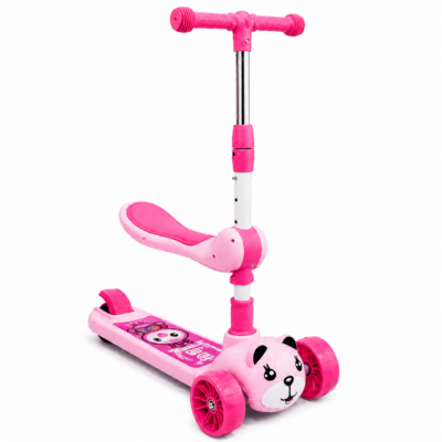 HappyRide Cute Panda Kids Scooter with Seat, Lights, Music & Adjustable Handle