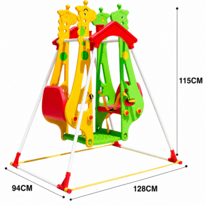 Giraffe Double Swing for 2 Babies with Safety Harness & Steel Legs