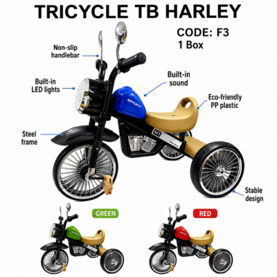4 Motorcycle-Style Kids Tricycle with Front LED Lights & Sound System