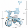 3-in-1 Toddler Stroller Tricycle with Overhead Sun Canopy, Parent Push Handle & Guardrail