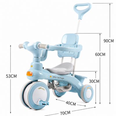 3-in-1 Toddler Stroller Tricycle with Overhead Sun Canopy, Parent Push Handle & Guardrail