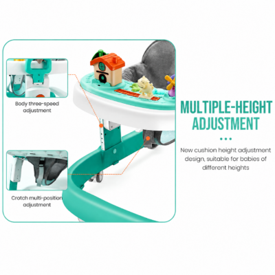 4 3-in-1 Elegant Baby Walker with Farm-Themed Music Toy Bar, Bounce Mode & Anti-Fall Brakes