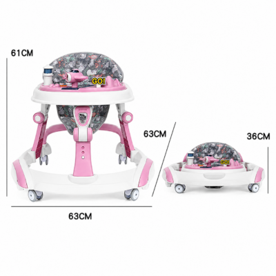 Multi-Function Foldable Baby Walker with 360° Silent Wheels, Removable Crash Bar & Dual Height Adjustment