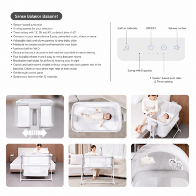 4 Mastela Sense Balance Bassinet & Auto-Swaying Co-Sleeper (3823)