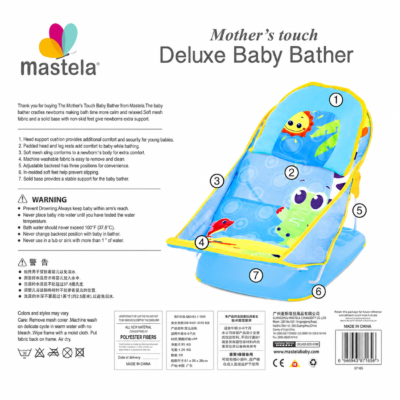 Mastela Deluxe Baby Bather - Portable Fold-Flat Infant Bath Sling Support for Sink & Tub (7165)