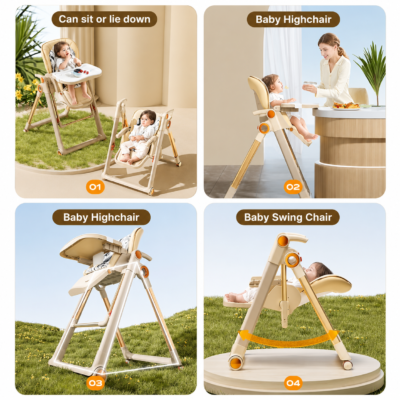 5 Joyous 3-in-1 Adjustable Convertible Baby High Chair with Gentle Swing Mode (11-6)
