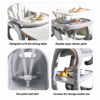 5 Modern Luxury Baby High Chair with Double-Layer Tray & Large Storage Basket (S08)