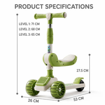 5 2-in-1 Kids Kick Scooter with Foldable Seat, Flashing LED Wheels & Music (ARJ-628)