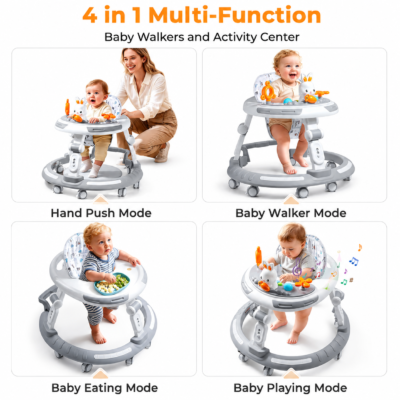 4-in-1 Convertible Height-Adjustable Baby Walker with Music Tray & Meal Board (207)