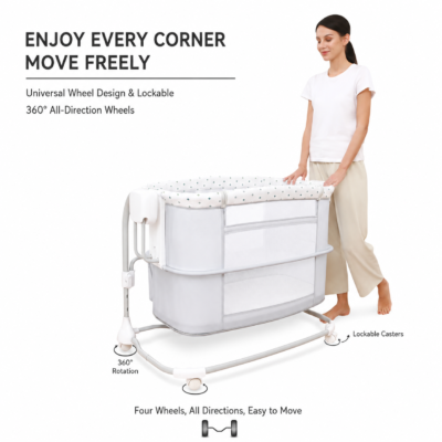 Smart Electric Baby Bassinet & Mobile Crib with Lockable 360 Universal Wheels (8601)