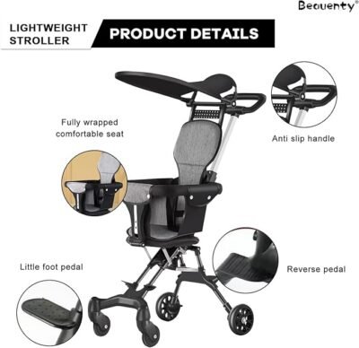 Two-Way Push Convertible Baby Stroller with 360° Reversible Seat & Carbon Steel Frame