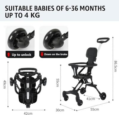 Two-Way Push Convertible Baby Stroller with 360° Reversible Seat & Carbon Steel Frame