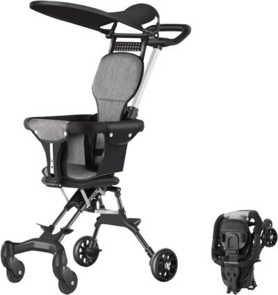 Two-Way Push Convertible Baby Stroller with 360° Reversible Seat & Carbon Steel Frame