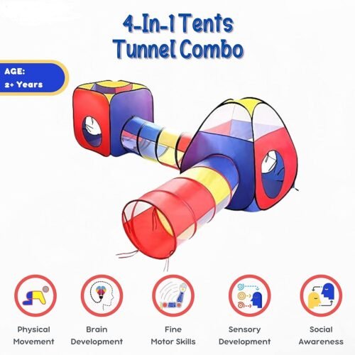 4-in-1 Indoor & Outdoor Kids Play Tent with Tunnel & Square Ball Pool
