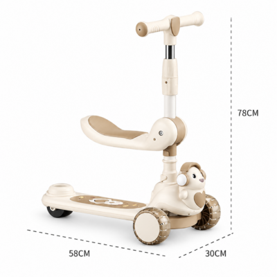 3-in-1 Foldable Kids Scooter with Adjustable Seat & Flashing LED Wheels