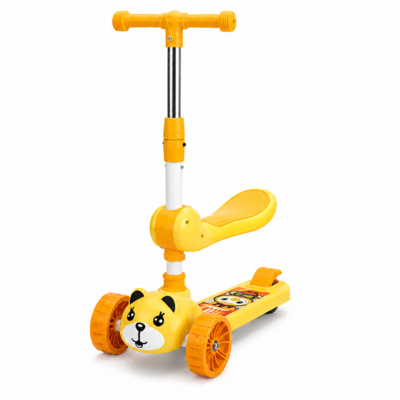 HappyRide Cute Panda Kids Scooter with Seat, Lights, Music & Adjustable Handle