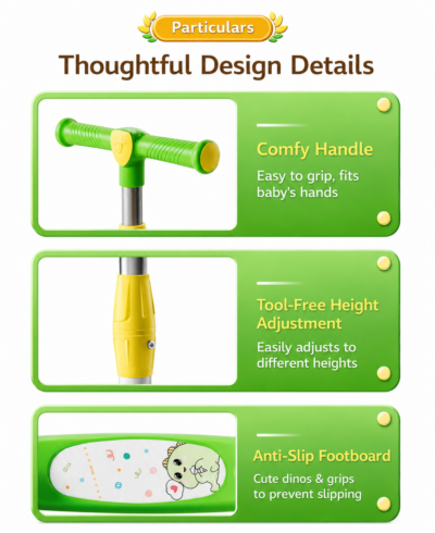 Five Dinosaur 3-Wheel Kick Scooter for Kids (Ages 2–10) with Smooth Glide Wheels