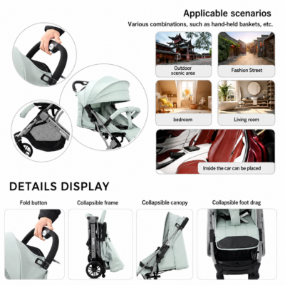 Kidilo K8 Pro Airplane Cabin-Approved Lightweight Travel Stroller with Bassinet Recline
