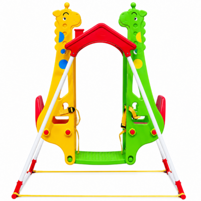 Giraffe Double Swing for 2 Babies with Safety Harness & Steel Legs
