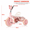 Five Triky Foldable Kids Tricycle with RGB LED Headlight & Dual Storage