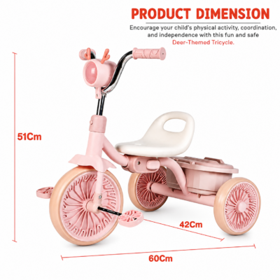 Five Triky Foldable Kids Tricycle with RGB LED Headlight & Dual Storage