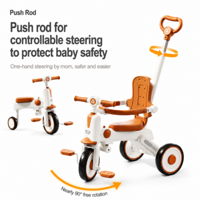 Luxury 3-in-1 Kids Tricycle with Steering Push Handle, Guard Rail & High Backrest