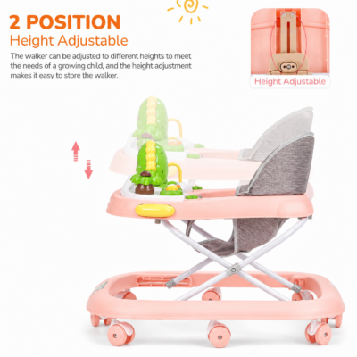 Dino Foldable Baby Walker with Musical Toy Tray & Adjustable Height (919)