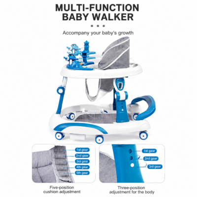 Multi-Function Foldable Baby Walker with 360° Silent Wheels, Removable Crash Bar & Dual Height Adjustment