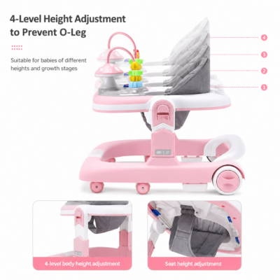 Multifunctional Mushroom 5-in-1 Baby Walker with Push Bar & Safety Stoppers (MY-816)