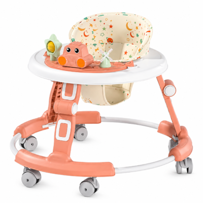 Foldable Baby Walker with Musical Toy Tray & Patterned Cushioned Seat (409)