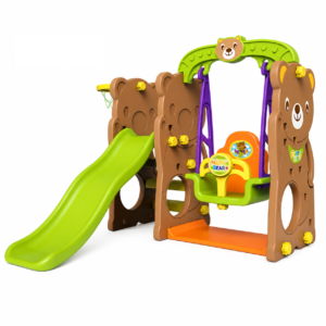 Funny Bear Indoor & Outdoor Toddler Playset with Swing, Slide & Basketball Ring (CHD-161)
