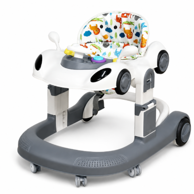 3-in-1 Foldable Car-Themed Baby Walker with Music Play Tray & Animal Print Seat (309)