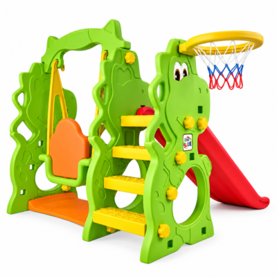 Dino Slide & Swing 3-in-1 Indoor/Outdoor Playset with Basketball Ring (CHD-171)