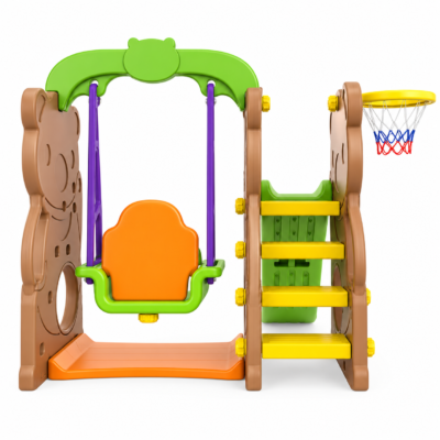 Funny Bear Indoor & Outdoor Toddler Playset with Swing, Slide & Basketball Ring (CHD-161)