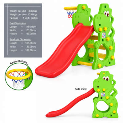 2-in-1 Dinosaur Indoor & Outdoor Kids Slide with Basketball Hoop (CHD-170)