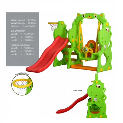 Dino Slide & Swing 3-in-1 Indoor/Outdoor Playset with Basketball Ring (CHD-171)