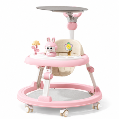 Multi-Functional Foldable Baby Walker with Light-Up Music Tray, Foot Mat & Parent Push Bar (WR-036)