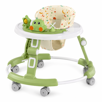 Foldable Baby Walker with Musical Toy Tray & Patterned Cushioned Seat (409)